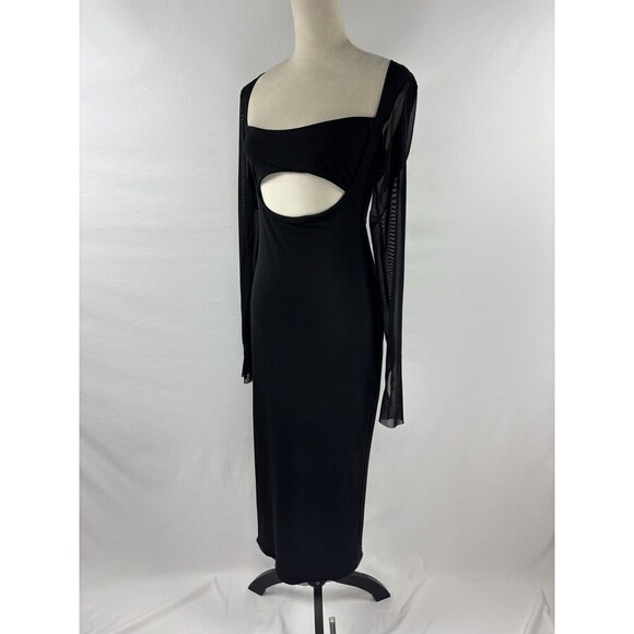 AFRM Kellen Cut Out Dress Black Small Mesh Sheer Long Sleeve Maxi - Picture 13 of 13